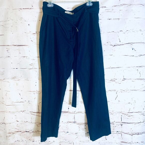 Calvin Klein Linen Blend Pants 12 Navy Tapered Leg Resort Casual Trousers Boho - Picture 1 of 8